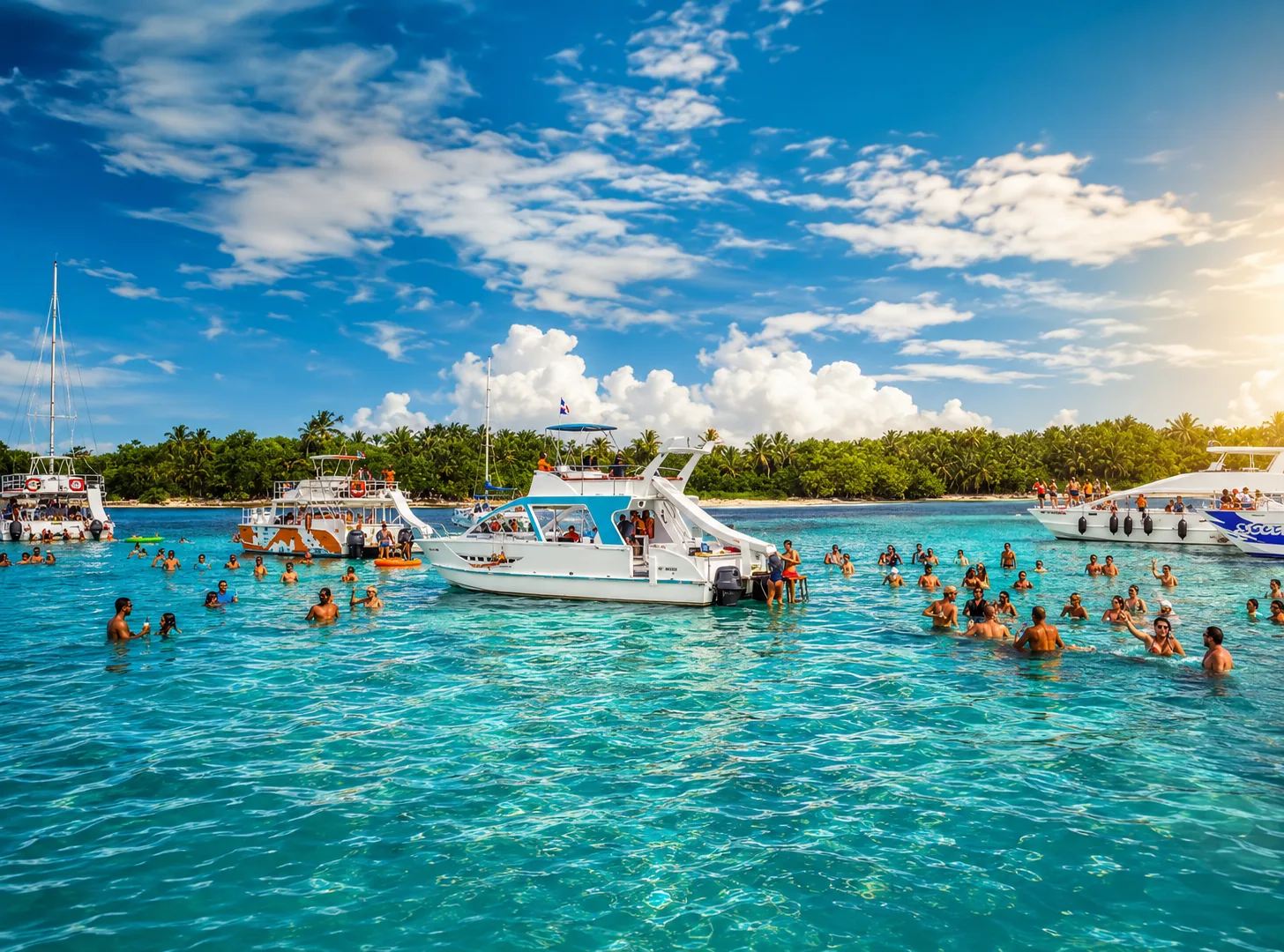 Barco Titan con pasajeros disfrutando en el mar Caribe